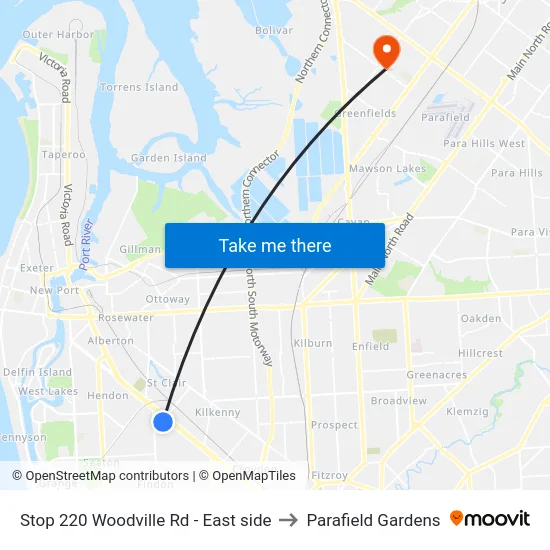 Stop 220 Woodville Rd - East side to Parafield Gardens map