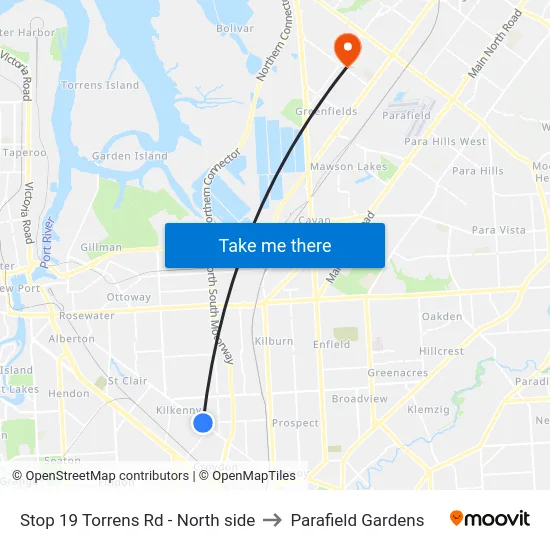 Stop 19 Torrens Rd - North side to Parafield Gardens map