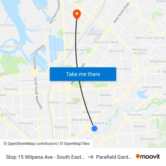 Stop 15 Wilpena Ave - South East side to Parafield Gardens map