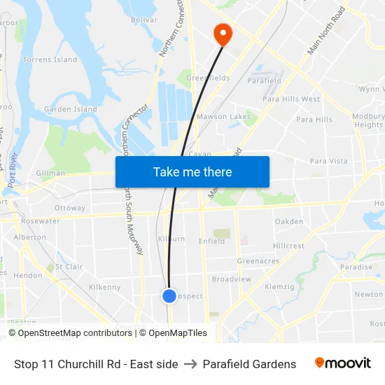 Stop 11 Churchill Rd - East side to Parafield Gardens map