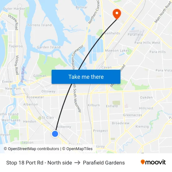 Stop 18 Port Rd - North side to Parafield Gardens map