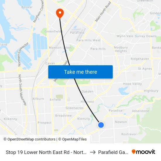 Stop 19 Lower North East Rd - North West side to Parafield Gardens map