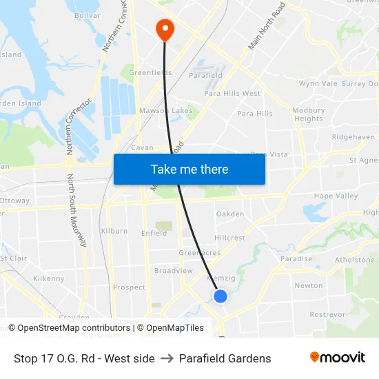 Stop 17 O.G. Rd - West side to Parafield Gardens map