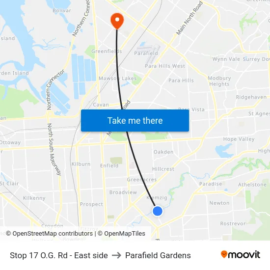 Stop 17 O.G. Rd - East side to Parafield Gardens map