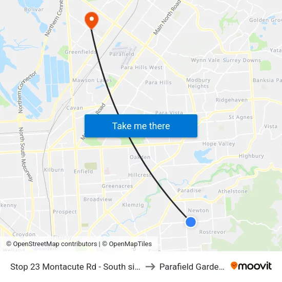 Stop 23 Montacute Rd - South side to Parafield Gardens map