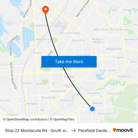 Stop 22 Montacute Rd - South side to Parafield Gardens map