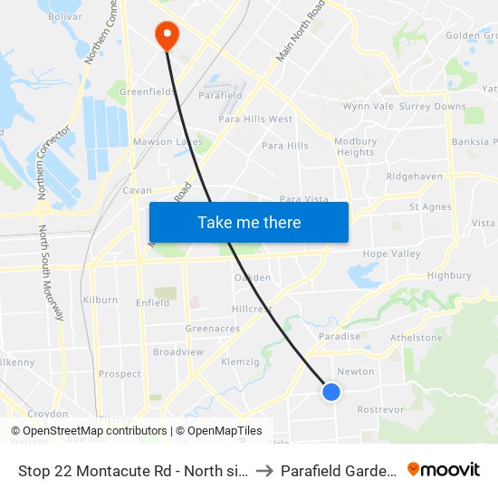 Stop 22 Montacute Rd - North side to Parafield Gardens map