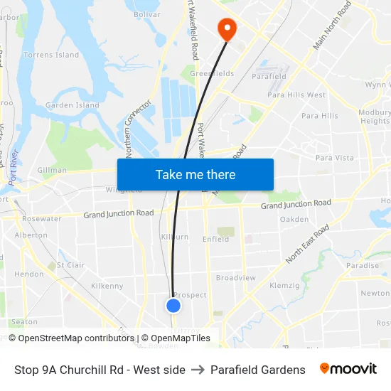 Stop 9A Churchill Rd - West side to Parafield Gardens map