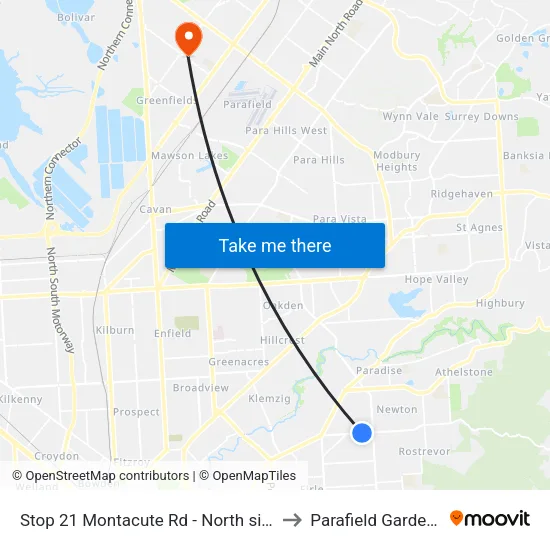 Stop 21 Montacute Rd - North side to Parafield Gardens map