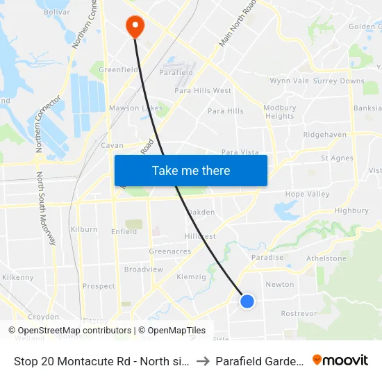 Stop 20 Montacute Rd - North side to Parafield Gardens map