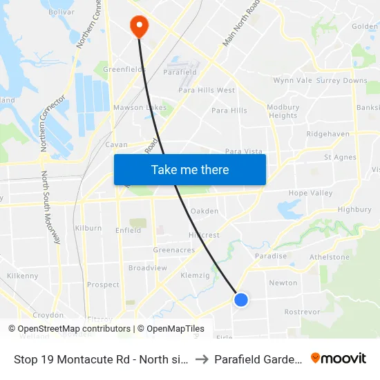 Stop 19 Montacute Rd - North side to Parafield Gardens map