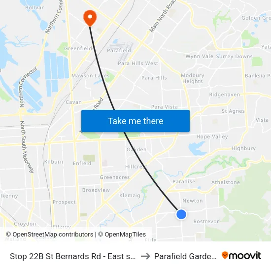 Stop 22B St Bernards Rd - East side to Parafield Gardens map