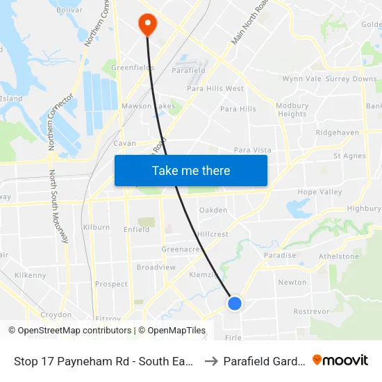 Stop 17 Payneham Rd - South East side to Parafield Gardens map