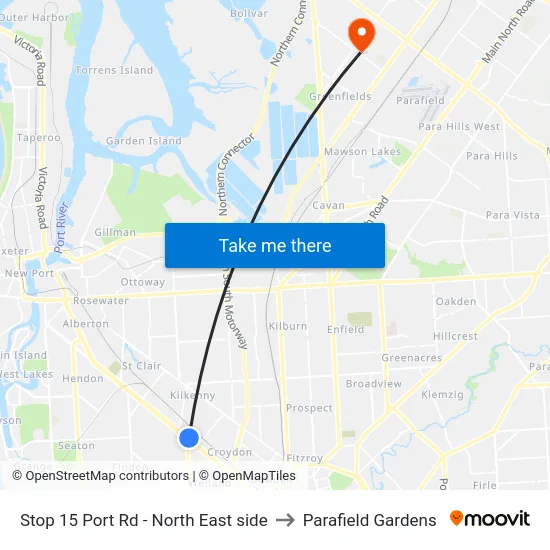 Stop 15 Port Rd - North East side to Parafield Gardens map