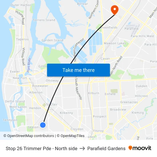 Stop 26 Trimmer Pde - North side to Parafield Gardens map