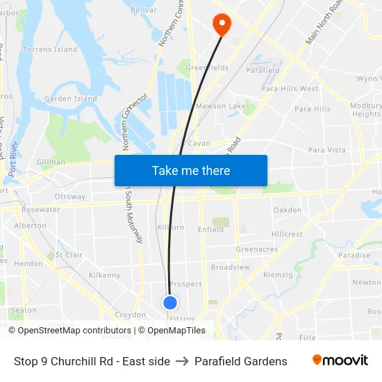 Stop 9 Churchill Rd - East side to Parafield Gardens map