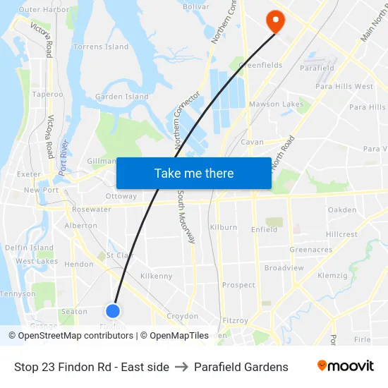 Stop 23 Findon Rd - East side to Parafield Gardens map