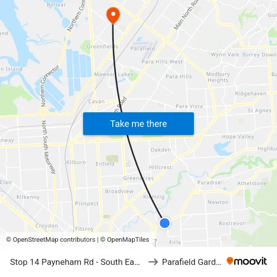 Stop 14 Payneham Rd - South East side to Parafield Gardens map