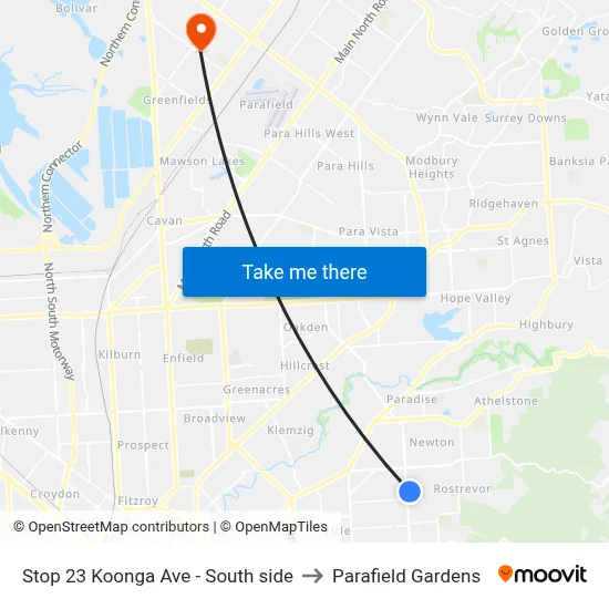 Stop 23 Koonga Ave - South side to Parafield Gardens map