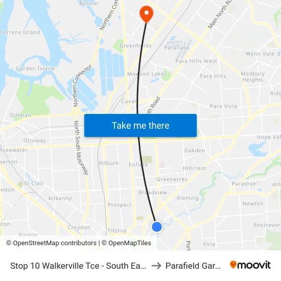 Stop 10 Walkerville Tce - South East side to Parafield Gardens map