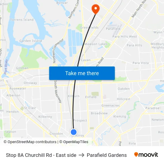 Stop 8A Churchill Rd - East side to Parafield Gardens map