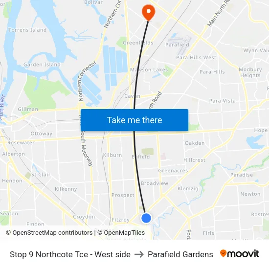 Stop 9 Northcote Tce - West side to Parafield Gardens map