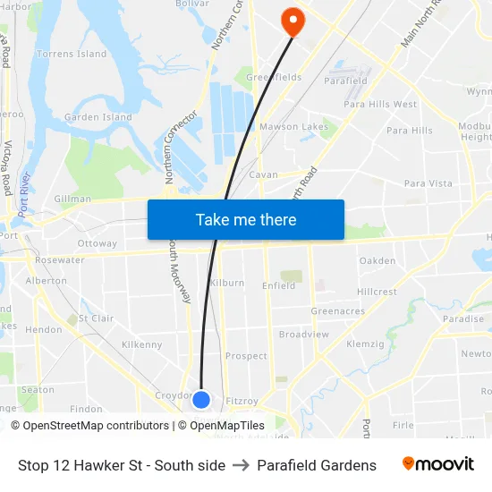 Stop 12 Hawker St - South side to Parafield Gardens map