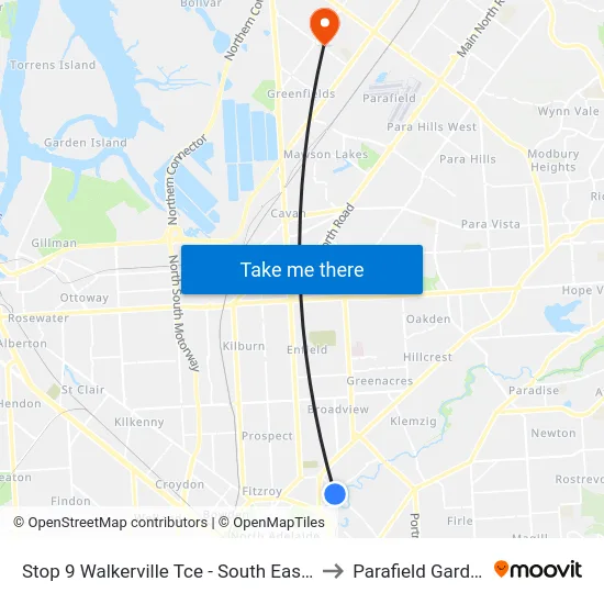 Stop 9 Walkerville Tce - South East side to Parafield Gardens map
