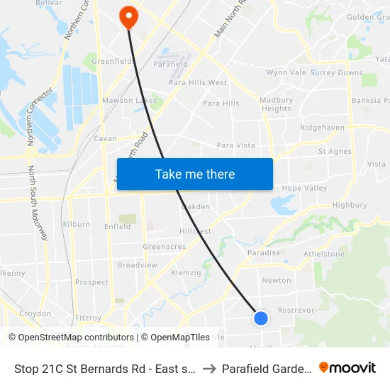 Stop 21C St Bernards Rd - East side to Parafield Gardens map
