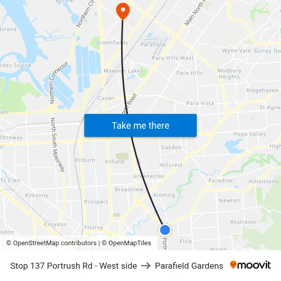 Stop 137 Portrush Rd - West side to Parafield Gardens map