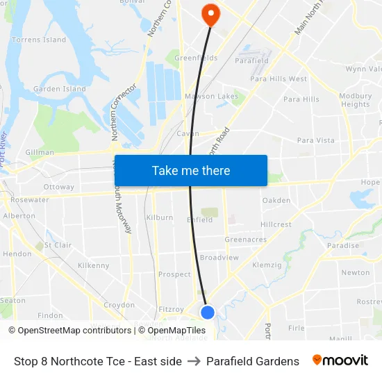 Stop 8 Northcote Tce - East side to Parafield Gardens map