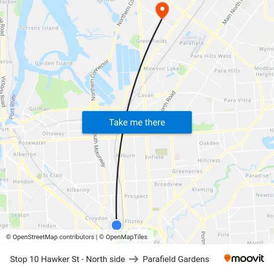 Stop 10 Hawker St - North side to Parafield Gardens map