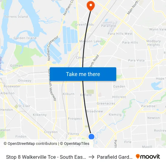 Stop 8 Walkerville Tce - South East side to Parafield Gardens map