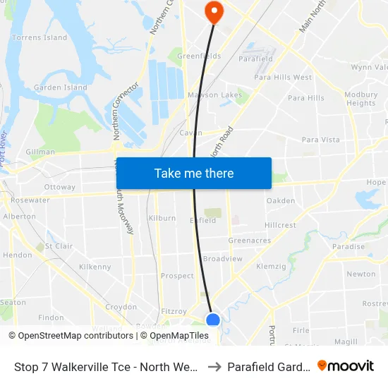 Stop 7 Walkerville Tce - North West side to Parafield Gardens map