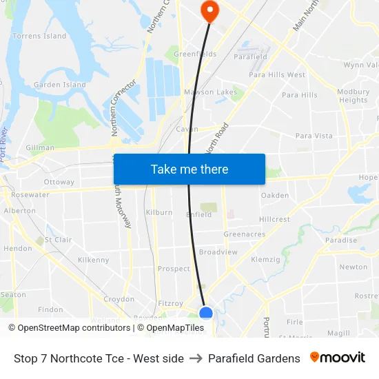 Stop 7 Northcote Tce - West side to Parafield Gardens map