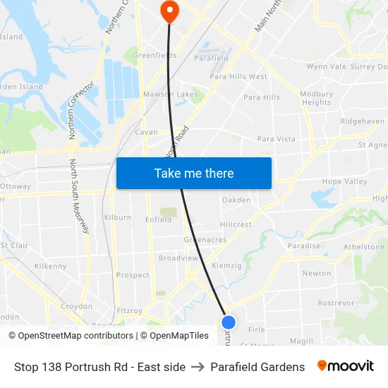 Stop 138 Portrush Rd - East side to Parafield Gardens map