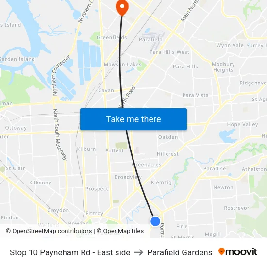 Stop 10 Payneham Rd - East side to Parafield Gardens map