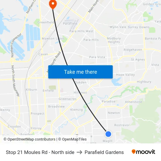 Stop 21 Moules Rd - North side to Parafield Gardens map