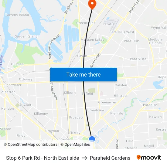 Stop 6 Park Rd - North East side to Parafield Gardens map