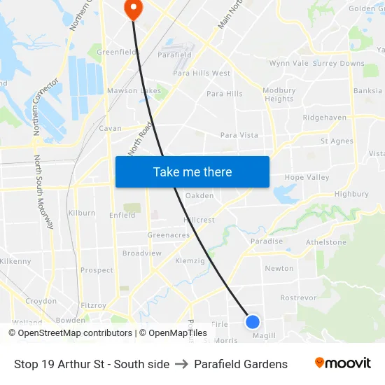 Stop 19 Arthur St - South side to Parafield Gardens map