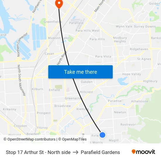 Stop 17 Arthur St - North side to Parafield Gardens map