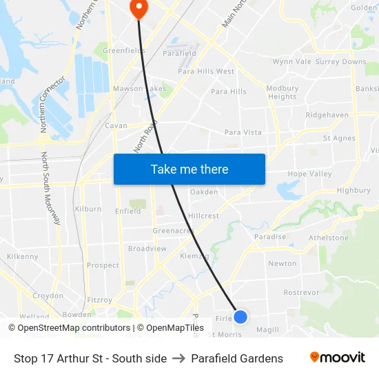 Stop 17 Arthur St - South side to Parafield Gardens map