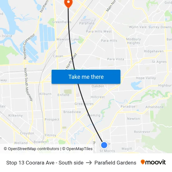 Stop 13 Coorara Ave - South side to Parafield Gardens map