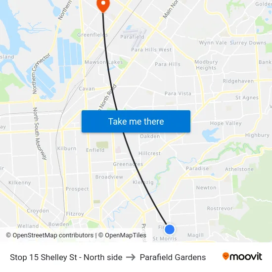 Stop 15 Shelley St - North side to Parafield Gardens map