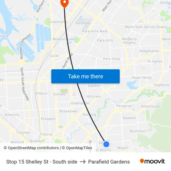 Stop 15 Shelley St - South side to Parafield Gardens map