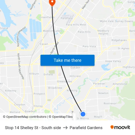Stop 14 Shelley St - South side to Parafield Gardens map