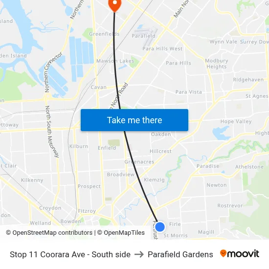 Stop 11 Coorara Ave - South side to Parafield Gardens map