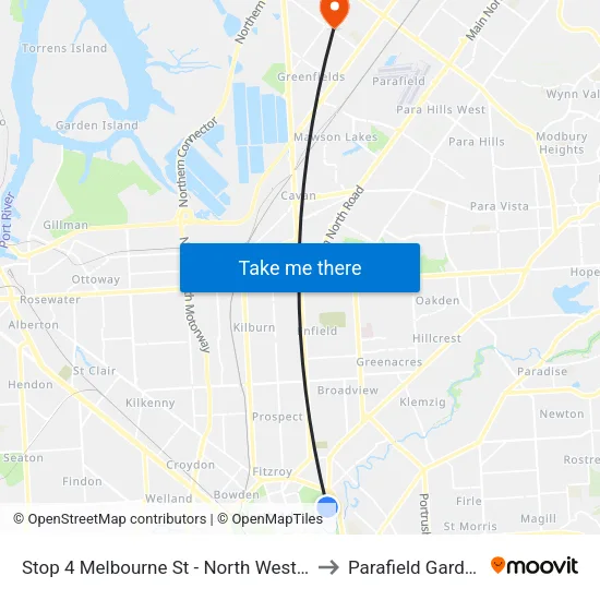 Stop 4 Melbourne St - North West side to Parafield Gardens map