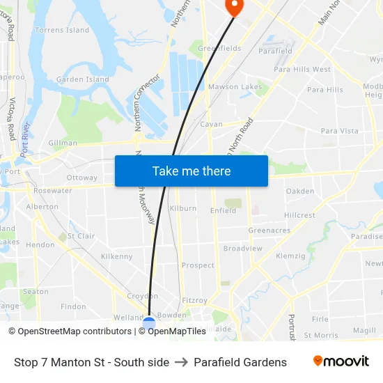 Stop 7 Manton St - South side to Parafield Gardens map
