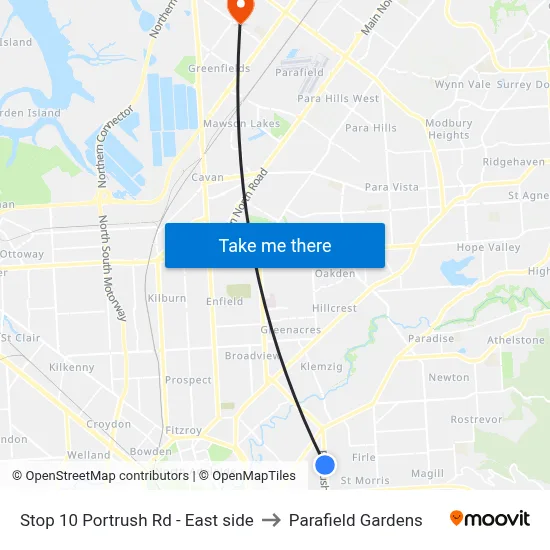 Stop 10 Portrush Rd - East side to Parafield Gardens map